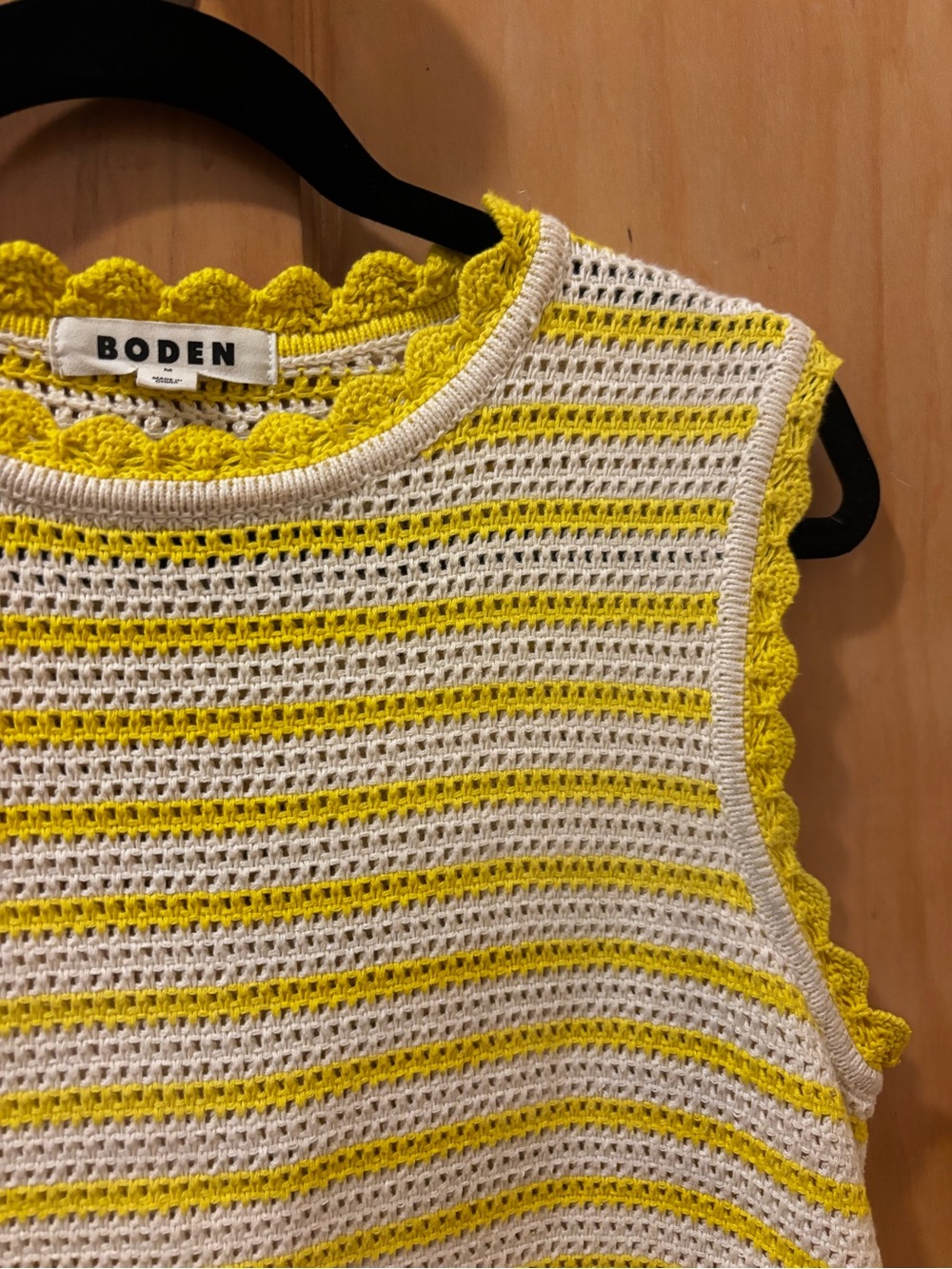 Boden Yellow and White Crochet Stripe Sleeveless Top